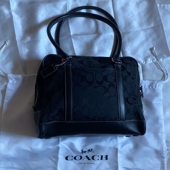 Coach all Black In Signature Canvas leather double handle silver detail - Picture 1 of 11